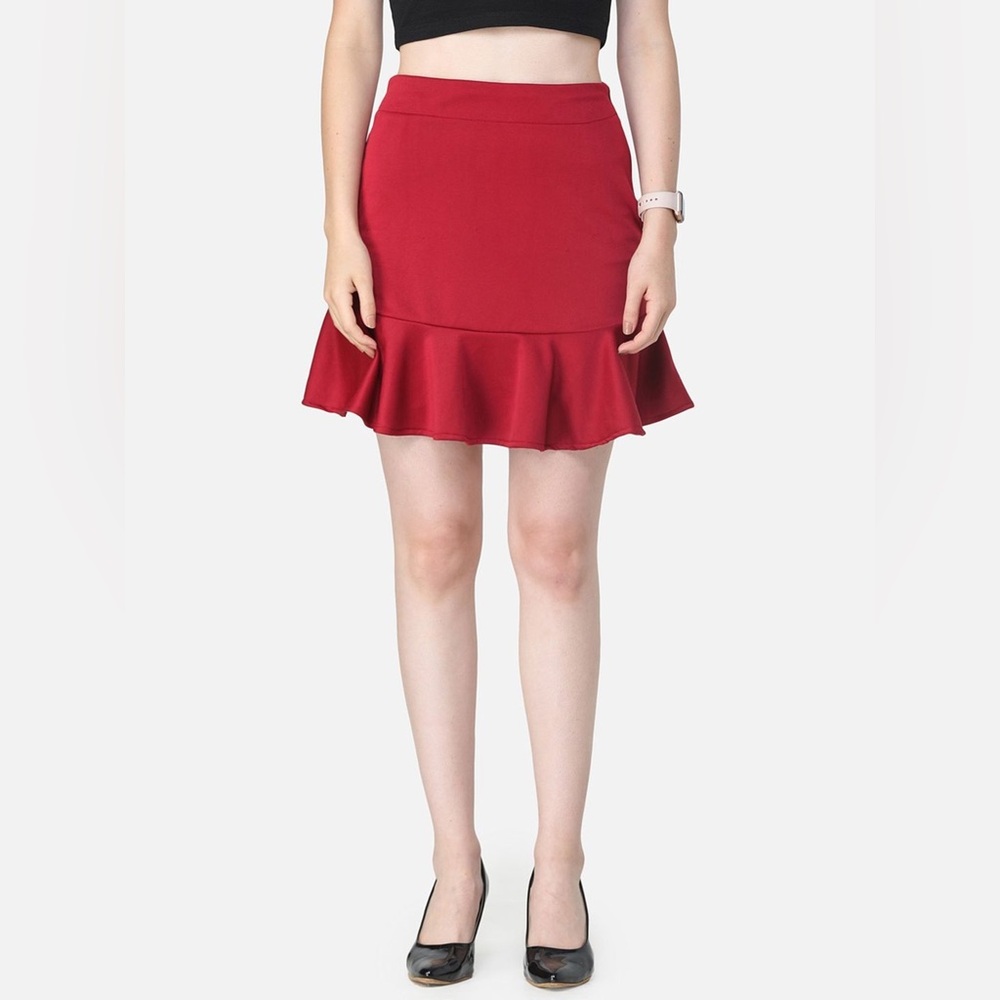 French Connection Red Mini Skirt with Ruffle Hem